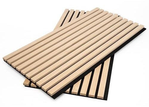 WALPLUS 3D Paneele Wand Selbstklebend 80x40cm Panel Wand Lamellenverkleidung Schallabsorber Akustikpaneele Eiche Helle Holzpaneele Wandfür für Küche Satz mit 8 Stück