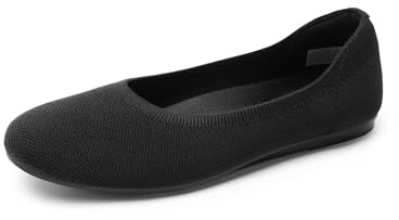 DREAM PAIRS Wide Ballet Flats Shoes for Women, Width Foldable Knit Women's Flats with Arch Support, Comfortable Shoes for Women Dressy Casual Work Office,Size 7W,Black-Knit,DWUWFA2403