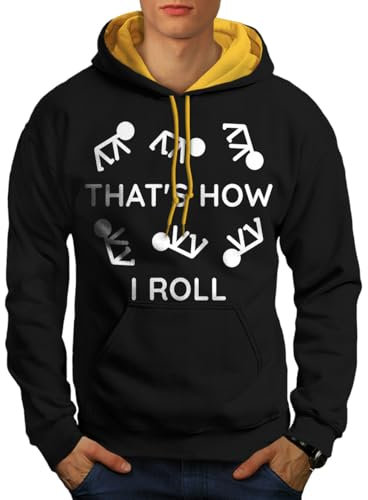 Wellcoda Das ist Wie ICH Rollen Stock Figur Humor Kontrast Kapuzenpullover für Herren Schwarz (Goldhaube) M