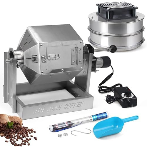 QUTBAG Tostador de Granos de café Profesional, máquina tostadora de café Tipo Tambor de 3,8 l con termómetro, Panadero de Granos de café a Gas para Granos de café, nueces, Hornear Granos, sésamo