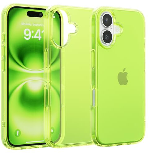 MobNano Durchsichtig Hülle für iPhone 16, Dünn Stoßfest Bumper Crystal Clear Schutzhülle, Anti Gelb Kratzfeste Handyhülle Transparent Rückseite iPhone 16 Case - Fluorgrün