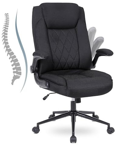 Flysky Ergonomischer Bürostuhl, Schreibtischstuhl mit Hoher Rückenlehne und Höhenverstellbar, Drehstuhl mit Kopfstütze Bequem, Chefsessel für Büro,Schwarz
