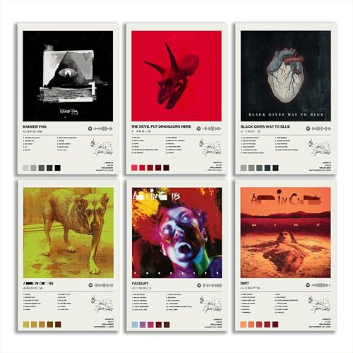 SLXYYYHW Poster Alice in Chains, limitierte Auflage, ungerahmt, 20 x 30 cm, Raum, ästhetisch, scannbar, Songcode, Musikposter, 6 Stück