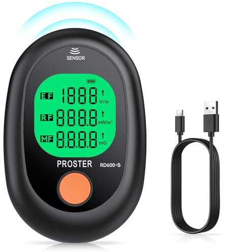 Proster Rechargeable EMF Reader - 3 in 1 Electromagnetic Field Radiation Detector for EF RF MF with 3-Colour Display Screen EMF Meter with Visual Alert for Home Inspections Ghost Hunting