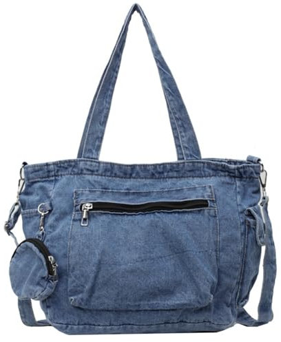 Jeanstasche für Damen, lässige Jeans-Umhängetasche, mehrere Taschen, Jeans-Schultertasche mit Tragetasche und Hängetasche, Jeans-Geldbörse mit großem Fassungsvermögen und Reißverschluss, Geschenke für