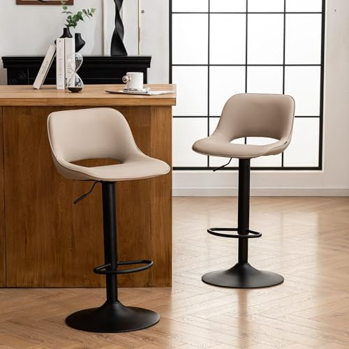 YOUNIKE Taburetes de Bar Juego de 2 Giratorios con Altura Ajustable, Taburetes de Cocina con Acolchado Suave, Taburetes de Mostrador con Respaldo Hueco, Taburete Alta de Bar, Caqui
