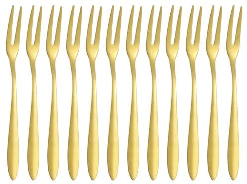 Sourcing Map 12 Pcs Golden Stainless Steel Pickle Fork, 5.2 Inch Olive Fork with Long Handle, 2-Tine Cocktail Forks for Dessert, Fruit, Vegetable