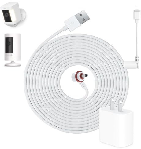 OuOudoit Power Adapter for Ring Stick Up Cam 2nd/3rd Gen, Stick up Pro, Ring Spotlight Plus/Pro Cam Battery/Plug in, Ring Barrel Plug and TypeC Plug, 9.8ft Charger Cord