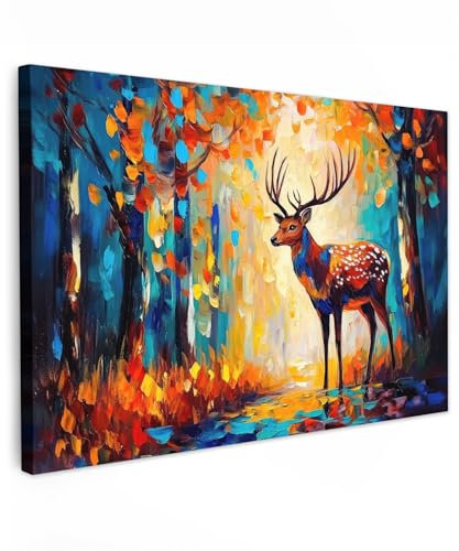 MuchoWow© Leinwandbilder Groß 120x80 cm XXL Wall Art Decoration Bilder für die Wand Schlafzimmer Deko Canvas Painting Wanddekoration Wohnzimmer Hirsche - Waldtiere - Natur - Kunst