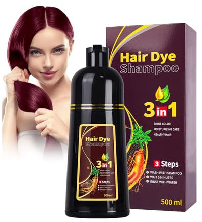 Rostblant 500ml Natürliches Dunkles Weinrot Haarfärbeshampoo, 3-IN-1 Haarfärbeshampoo,Haarfärbeshampoo für Natürliches, Langanhaltendes Haarfarbe-Ergebnis