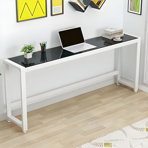 KUANGGE Rechteckiger Schreibtisch mit Glasplatte, 29 Zoll hoher Büroschreibtisch - ohne Stühle, Langer Tisch aus gehärtetem Glas, preiswerter Computertisch fürs Schlafzimmer, schmaler Wandtisch, Wei