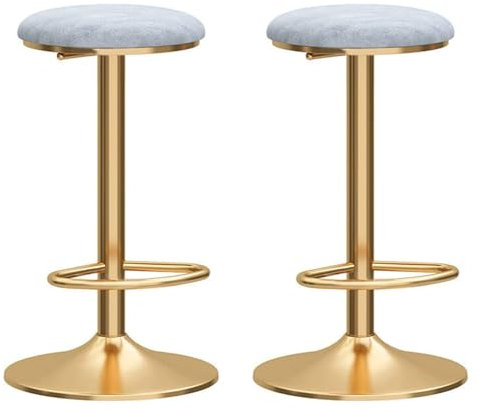 DUddTTW Barhocker, 2er-Set, Samtsitz, Barhocker, höhenverstellbare Barhocker, drehbare Barhocker, goldene Metallbeine, Barstühle