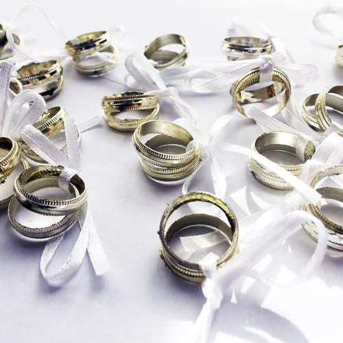 Deko Eheringe, 10 Ringpaare mit weißen Schleifen, Tischdekoration für Hochzeit