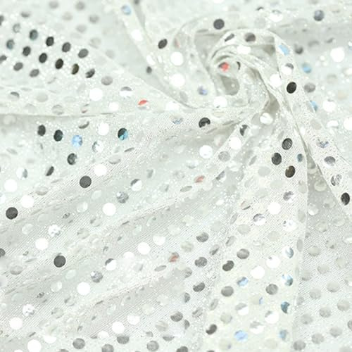 1.1mx1m White Sequin Fabric Shiny Bling Glitter Material Cloth Sparkly Sequins Mesh Fabric for DIY Crafts Sewing Party Favors