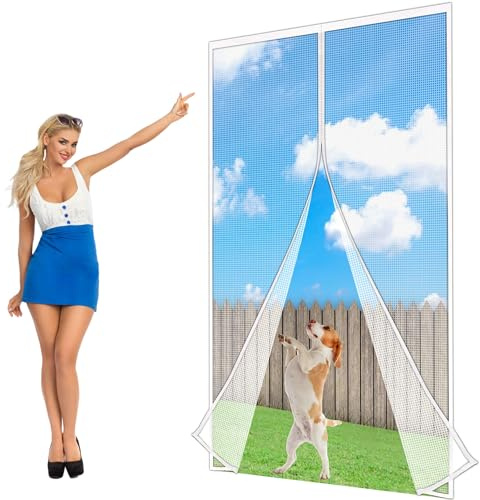 Thermovorhang Wärmeschutzvorhang Schutz Für Tür, 165x230cm Magnet Thermo Türvorhang Fliegengitter Wasserdicht Fliegenvorhang für Wohnzimmer Balkontür LF2C1 Weiß