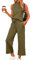 Zweiteiler Damen Ärmellose/Kurzarm Hosen Mit Weites Bein Hosenanzug 2 Teilig Leicht Tshirt Und Hose Elegant Sommeranzug Casual Sommer Outfits Bequem Jogginganzug Business Anzug(Army Green,XS)