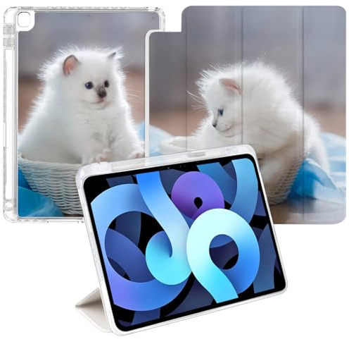 Custom Photo Personalized Case for iPad 8th Generation 10.2 inch 2020 (Model: A2428 A2429 A2270) Clear Back Leather Folio Cover Built in Pencil Holder Trifold Stand Auto Wake/Sleep（2 Photo）