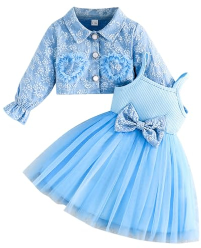 Kunyeah Robe tutu pour bébé fille avec cardigan en tulle sans manches avec veste en dentelle florale pour tout-petits