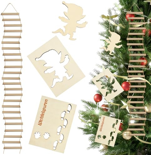 DIELIANHUA Wichtel Zubehör, Wichtelschablone Fußabdrücke Strickleiter, Wichtel Schablone, Wichteltür Strickleiter, Wichtel Zubehör Weihnachten, für Böden für Wichtelstreich Weihnachtsdekoration