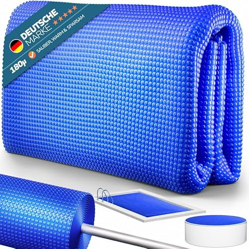 poolomio® Solarfolie Pool Ø400 cm rund blau | Solarplane Poolabdeckung 180 µm zuschneidbar | Wärmedämmende Solarabdeckplane Poolplane Noppenfolie | Robustes Solar Cover