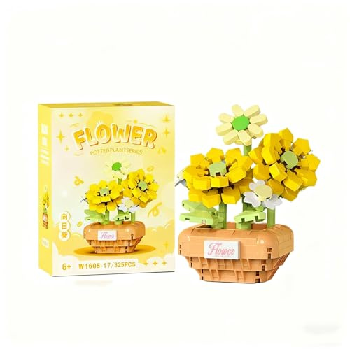 Nurila Blumen Sonnenblumenmotiv Klemmbausteine,325 Teile Klemmbausteine Blumen Botanische Sonnenblumen Set Für Heim Dekor Geburtstagsgeschenk Für Erwachsene Mädchen