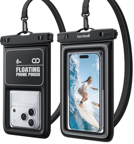 Lamicall Custodia Impermeabile Smartphone - [Galleggiabilità Superiore] | 2 Pezzi, IP68 Custodia Telefono Subacquea con Cordino Staccabile, Chiusura Sicurezza, Cover Impermeabile Telefono Fino a 7,5