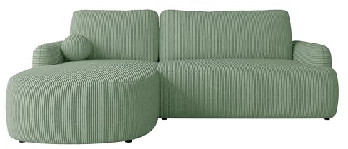 Mirjan24 Ecksofa Loridu Cord für Wohnzimmer mit Schlaffunktion und Bettkasten, Eckcouch, L-Sofa, Polsterecke, abgerundete Kanten (Poso 47, Seite: Links)