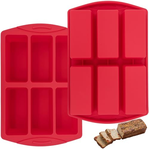 QEEYON Lot de 2 Moules à Mini Gâteaux 6 Cavités en Silicone | 27×18cm Rectangulaire, Antiadhésif & Sans BPA, Réutilisable pour Pâtisserie et Brownies