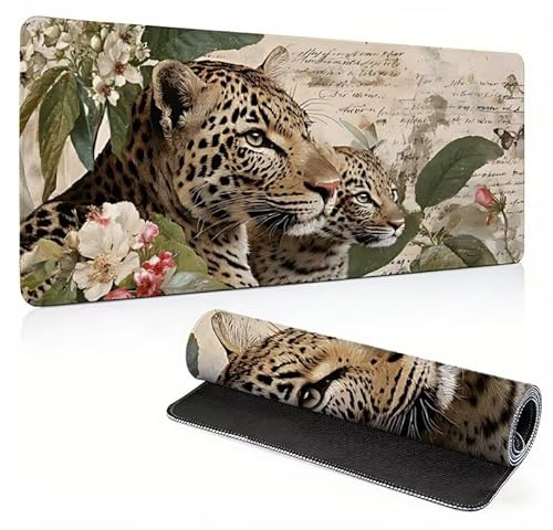 Tapis de Souris Extra Large 700 x 400 x 4 mm, Tapis de Souris Gaming Surface Lisse et Base en Caoutchouc Anti-Dérapant, Mouse Mat Haute Précision et Vitesse XXL, Mouse Pad léopard Animal-3 0A0-17
