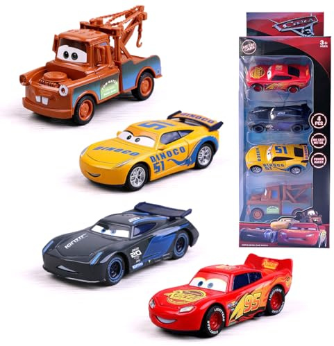 LAKIND Spielzeugauto Set, 4 Pack Kinderidee Spielfahrzeuge Toy Cars Autos, Lightning Spielzeugauto Geschenk für Kinder ab 3 Jahre