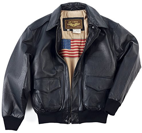Landing Leathers Men Air Force A-2 Leather Flight Bomber Jacket (Also available in Big & Tall), Black, Large