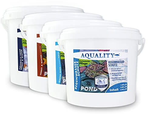 AQUALITY Gartenteich Herbst & Winter Komplett Spar-Set (1. Herbst- & Winterschutz - 2. Teichschutzsalz - 3. AQUABALLS - GRATIS: 4. Regenwasserschutz), Set-Größe:Set 5000