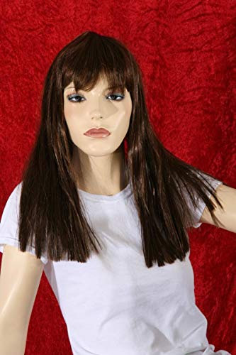 HeuSa Tech Perücke Damen lang Dunkelbraun Pony Glatt