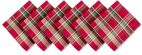 DII Holiday Kitchen and Table Decor Christmas Cloth Square Serviettes Set de 6 Serviettes de Table Motif Carreaux Rouge Tango