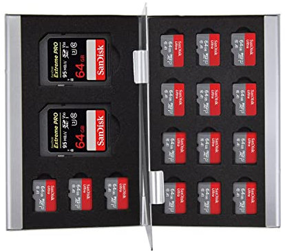 King of Flash Memory Card Holder Case, Slim Silver Aluminium, Shockproof, Holds 2 SD/SDHC Memory Cards and 15 Micro SDHC Memory Cards