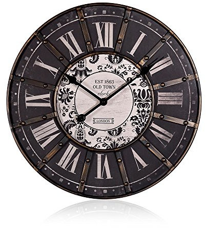Melko Dekouhr 60CM Vintage Wand groß mit Metallrahmen Wanduhr Bahnhofsuhr Nebenuhr schwarz