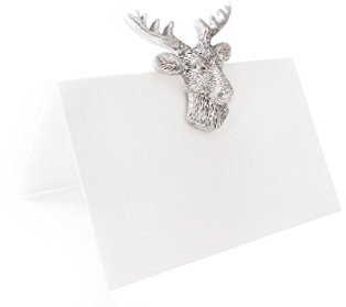 Logbuch-Verlag 20 edle Weihnachten weiße Tischkarten mit Hirsch Geweih silber Hochzeit Namensschilder festlich