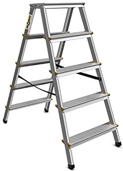 DRABEST Alu Leiter Klappbar Beidseitig Trittleiter 2x5 Stufen Klappleiter bis 150 kg Belastbar Klapptritt TรV Zertifiziert