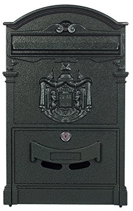 Antiker und sehr edler Briefkasten LB-001 Grün Wandbriefkasten, Briefkasten, Nostalgischer Englischer Briefkasten 41 cm hoch Mit Befestigungsmaterial für die Wand. mit 2 Schlüsseln, Rostfrei