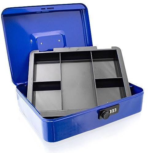 Große Geldkassette, 30 cm, flach, abschließbar, mit blauer Münze