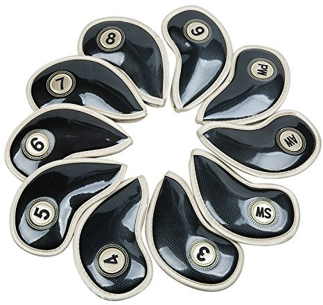 HISTAR 10pcs Crystal Pu Leather Golf Iron Head Covers Set Iron Club Headcover (Black)