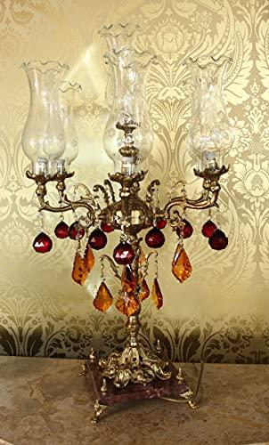 Casa Padrino Barock Kristall Hockerleuchte - H 86 cm - Rot/Orange - Luxus Kollektion