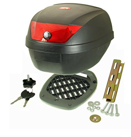 Topcase Motorradkoffer Roller Motorrad Koffer - Vinculexx - schwarz 28L inkl. Montageplatte (schwarz mit weißen Reflektoren)