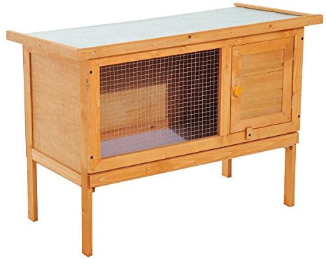 pawhut Wood Rabbit Hutch Bunny Cage Shelter Outdoor Garden Guinea Pig Sliding Tray Elevated House