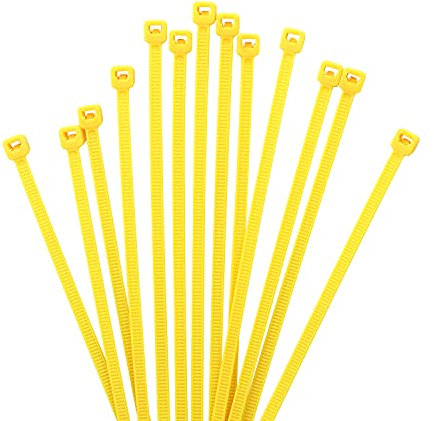 XINGO 1000 Stück Kabelbinder Gelb, 100mm x 2,5mm, 8,1 kg Zugfestigkeit, kleine Größe, UV Beständig Set für Zur Ordnung von Kabeln, Gartenarbeit, Hause, im Büro, der Garage