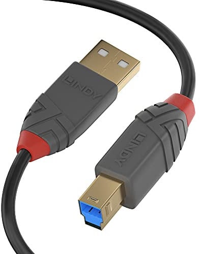 LINDY - Cavo USB 3.2 Tipo A a USB Tipo B, Cavetto USB Anthra Line 2 Metri, Tipo Maschio A/B, velocità di Trasferimento Dati Speed Fino a 5Gbps per Tastiera, Stampante, Fotocamera, Hard Disk
