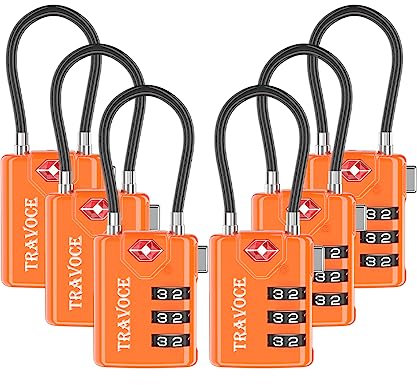 Lucchetti per bagagli approvati dalla TSA, lucchetti da viaggio che funzionano benissimo anche come lucchetti per palestra, per cassette degli attrezzi, zaini e altro, confezione da 6 pezzi, arancione