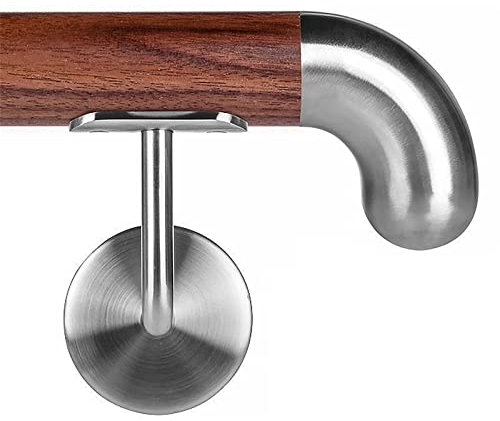 Nussbaum Holzhandlauf Ø 42,4 mm Wandhandlauf 90 cm 2 Halter gebogen rund senkrecht