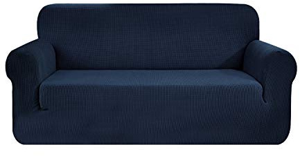 SAMSTEX Stylish Sofa Cover Stretch 1-Piece Sofa Slipcovers High Stretch Sofa Covers 3 Seater Thick Soft Sofa Protector Machine Washable Non Slip Couch Covers (3 Seater, Navy Blue)
