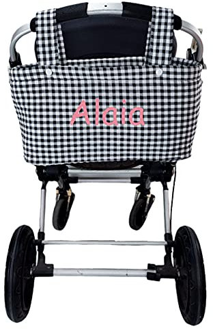 Bolso Mini Panera o Talega para Carrito de Bebé - Color Cuadros Vichy/Negro - Medidas 37 x 20 x 13 cm - Bolso para Carrito de Bebé - Handmade - Hecho en España - Nenel